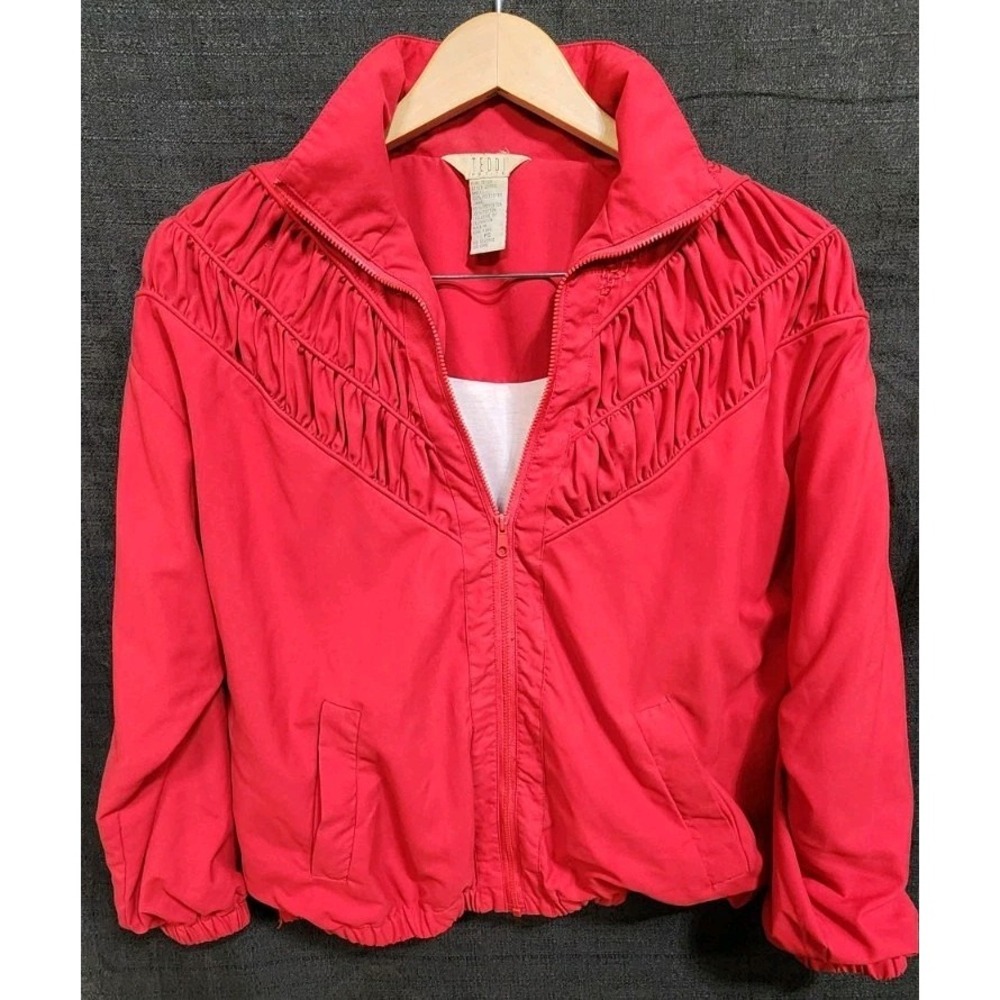 Vintage Teddi Women's Petite S Red Bomber Windbreaker Jacket Embroidered 80s 90s